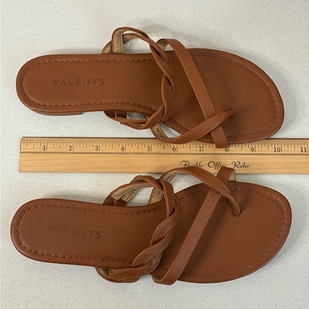 Talbots Leather Gia Braided Sandals Nappa Carmel women’s 8 Slip on summer cruise - Picture 9 of 10